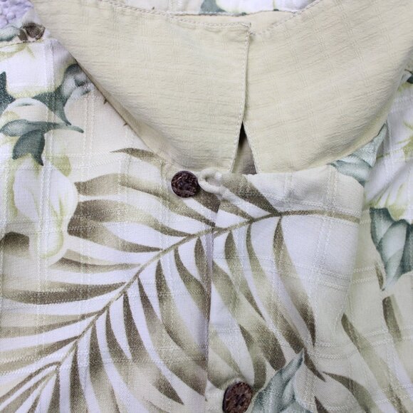 Tommy Bahama Camp Shirt Men Medium Beige Floral Loop Collar Orange 100% Silk S/S - Picture 9 of 13